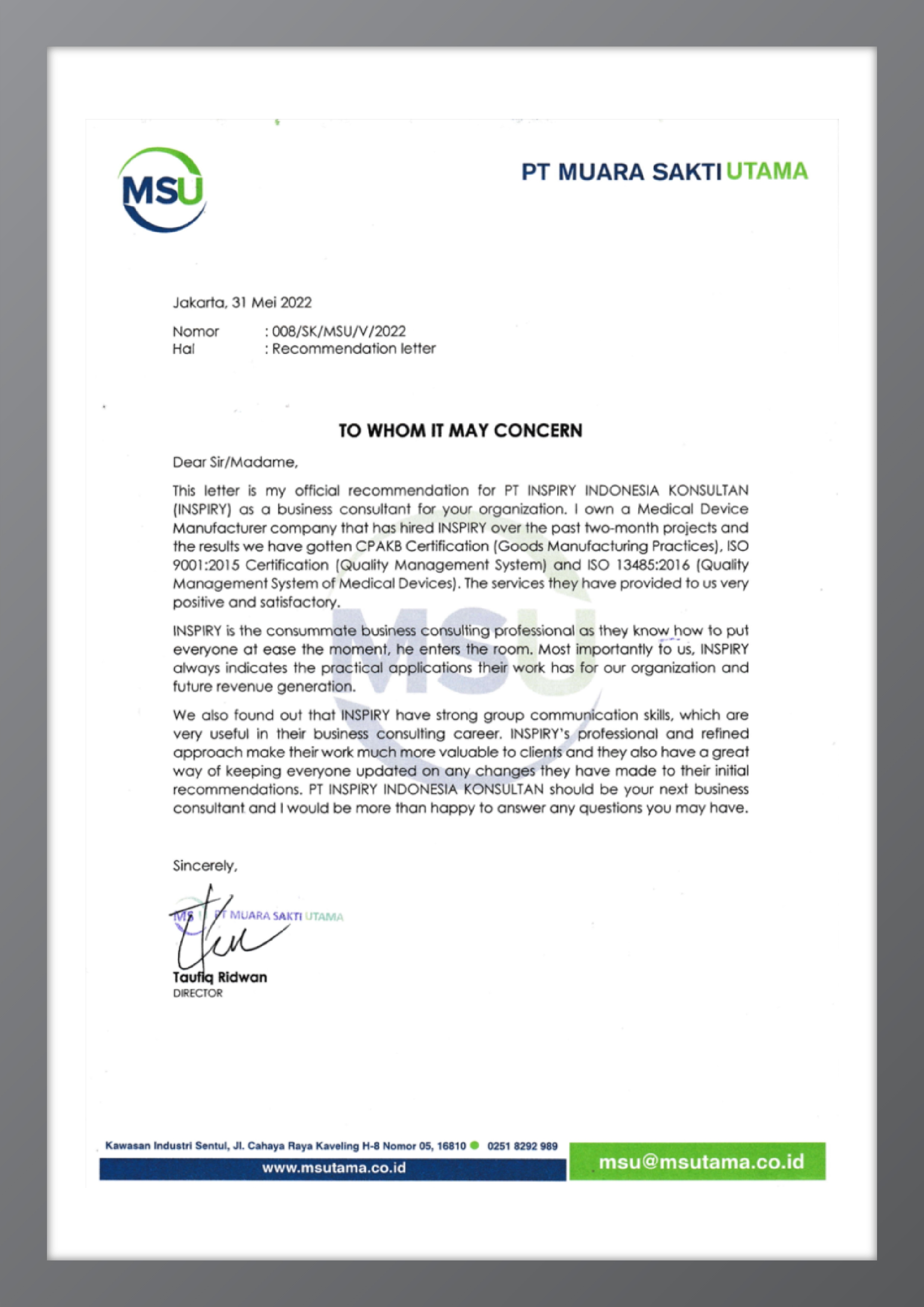 Recommendation Letter 8