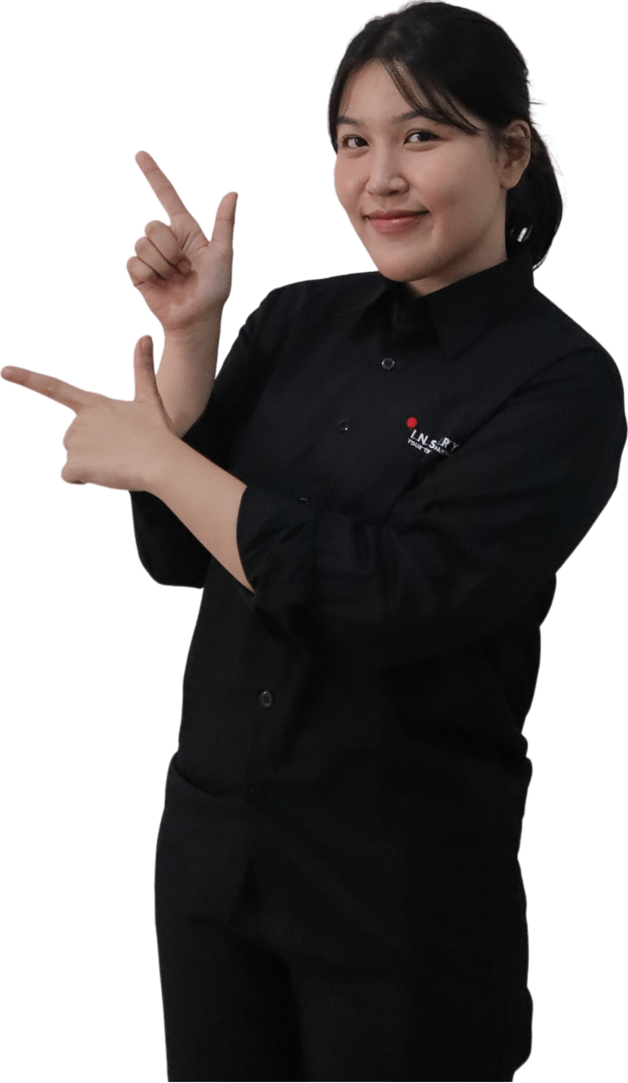 a woman pointing to advantages